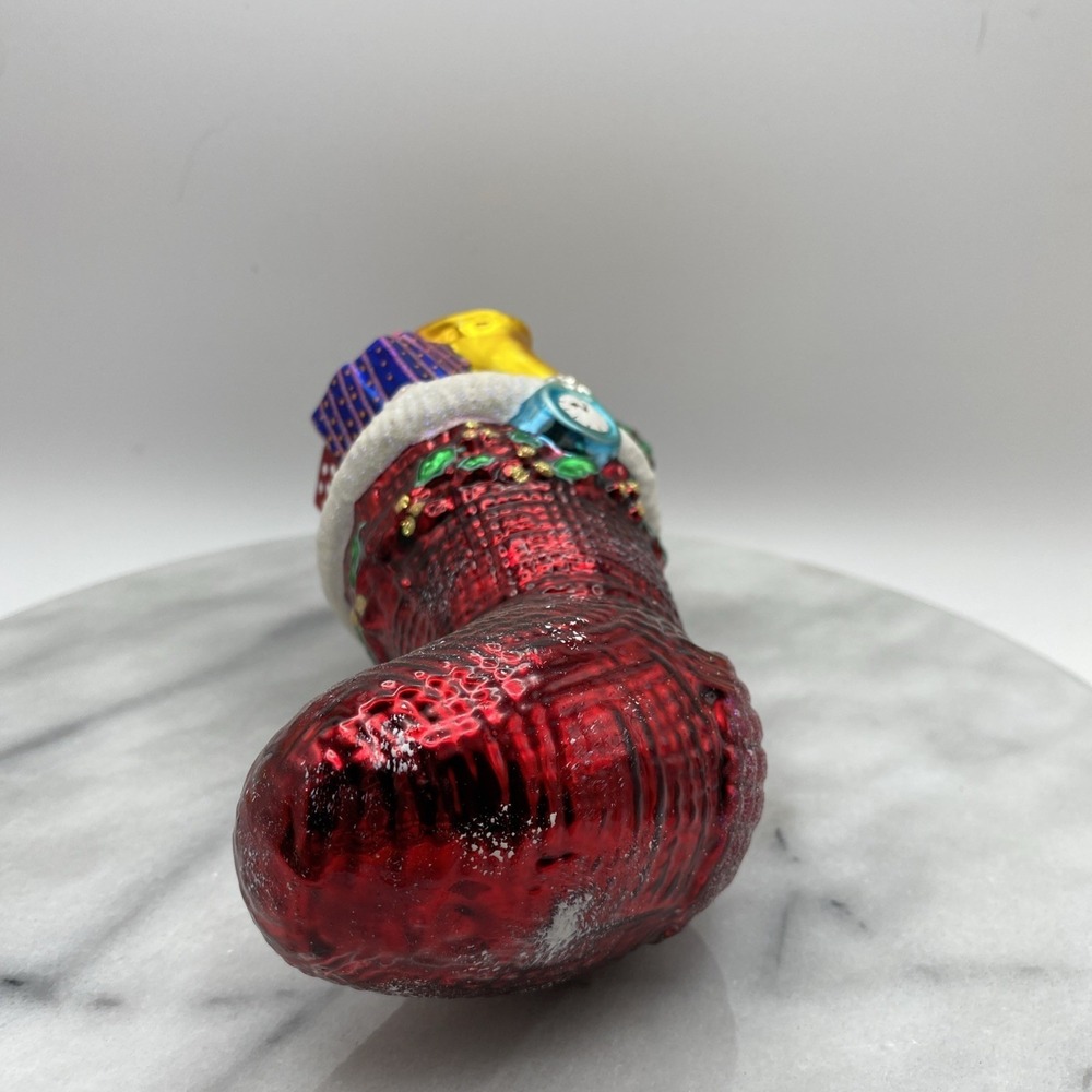 Radko Christmas Stocking Glass Ornament Red Teddy Bear Horn Gifts - Picture 10 of 16